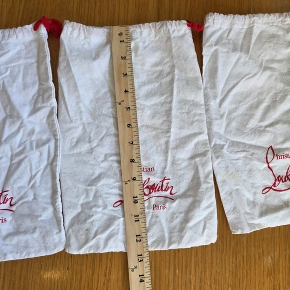 Christian Louboutin Set of 3 White Cotton Shoe Dust Bags‎ Red Logo Drawstring